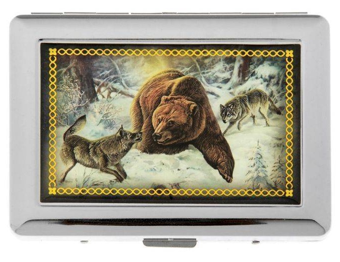 Портсигар "Медведь и собаки"
